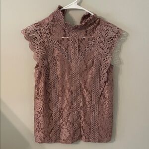 Cable & Gauge Lace Ruffle Blouse in Dusty Rose